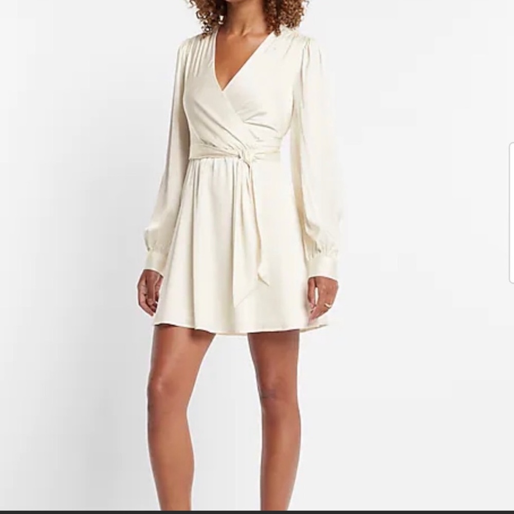 Express Satin tie waist long sleeve mini dress